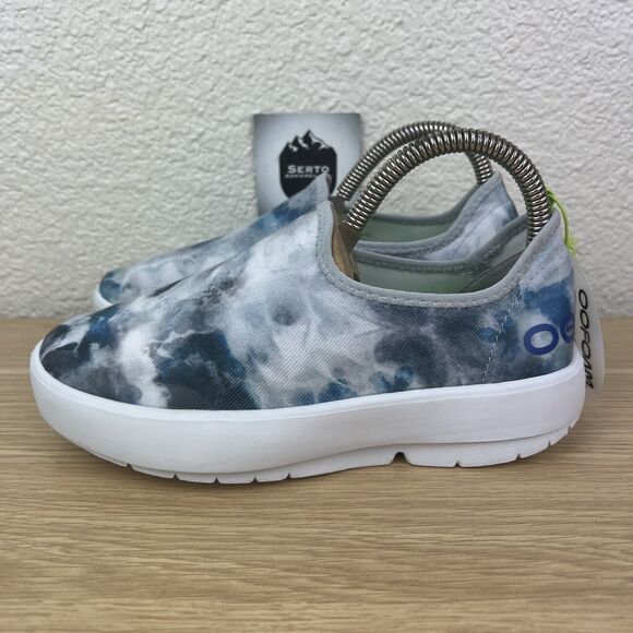 Oofos Oomg eeZee Low Shoes Womens Sz 5 Teal Tie Dye Slip On Comfort Recovery - Picture 2 of 9